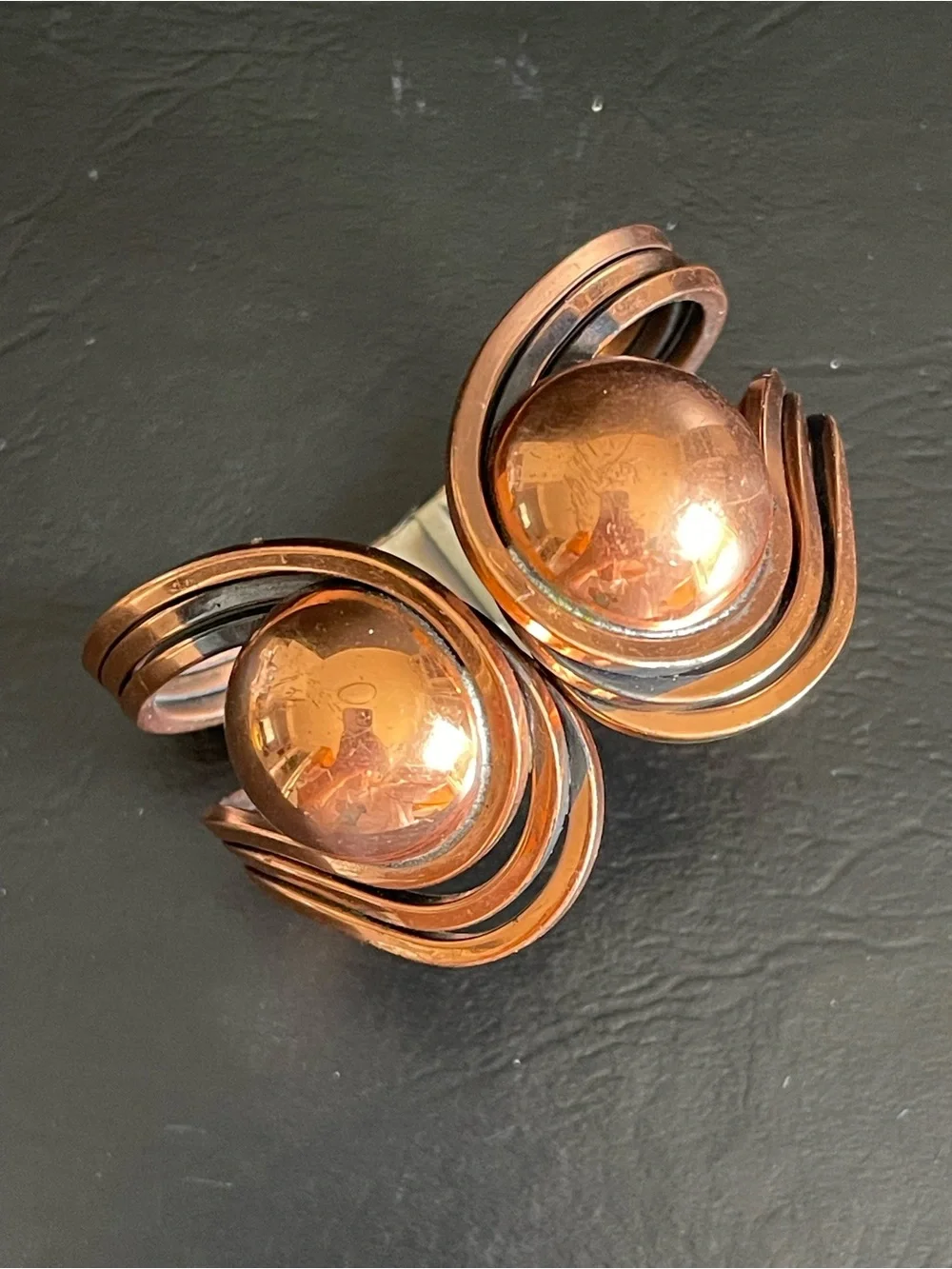 Vintage unsigned RAME Modernist copper clamper cuff bracelet.
